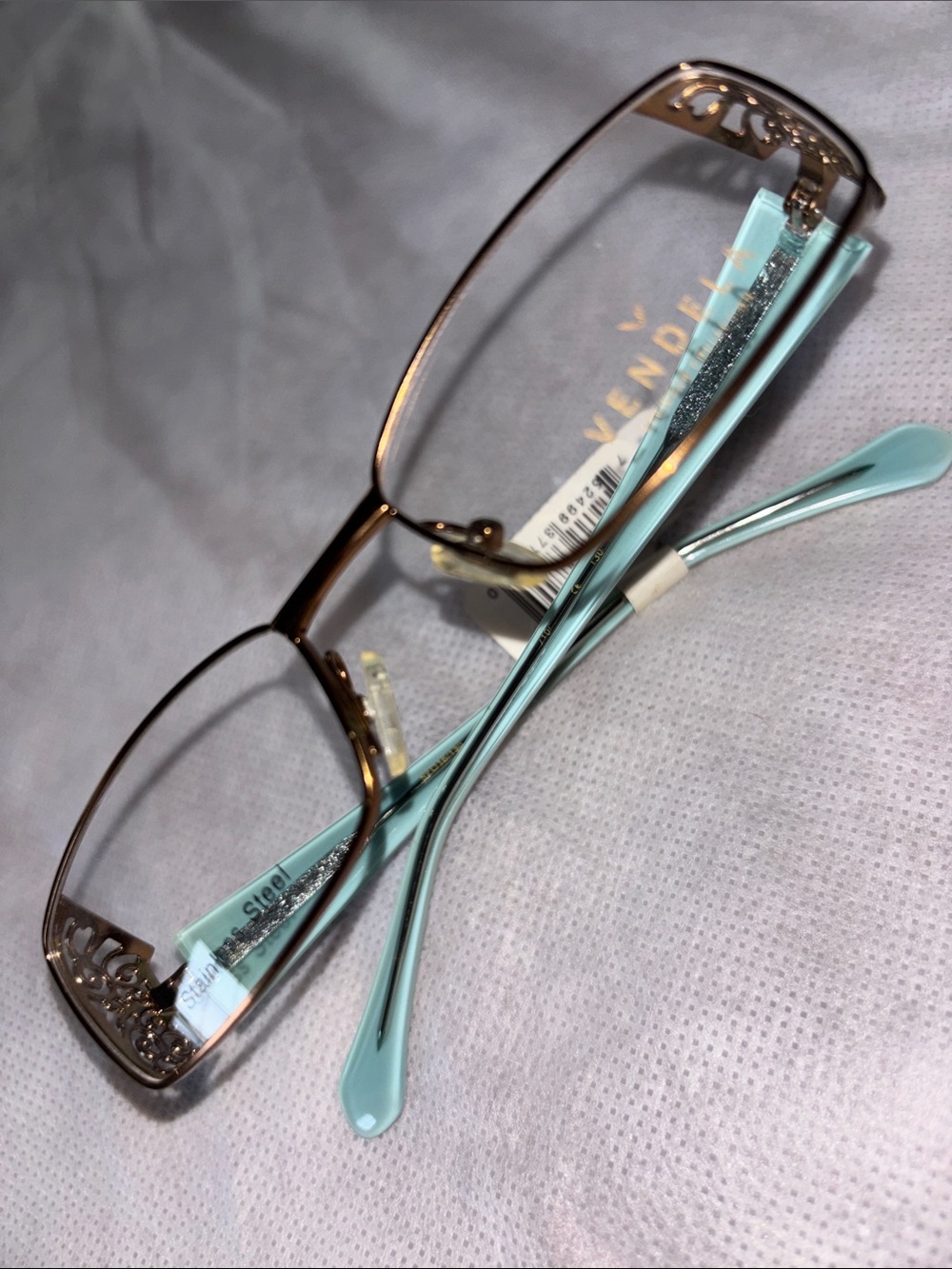 Vendela No Prescription Bronze Detail Frame Women's Glasses Teal Arms New